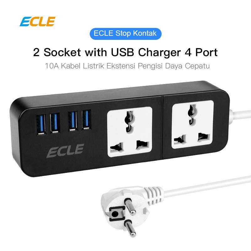 ECLE Power Socket - 2 Power Socket + 4 USB Charging Port