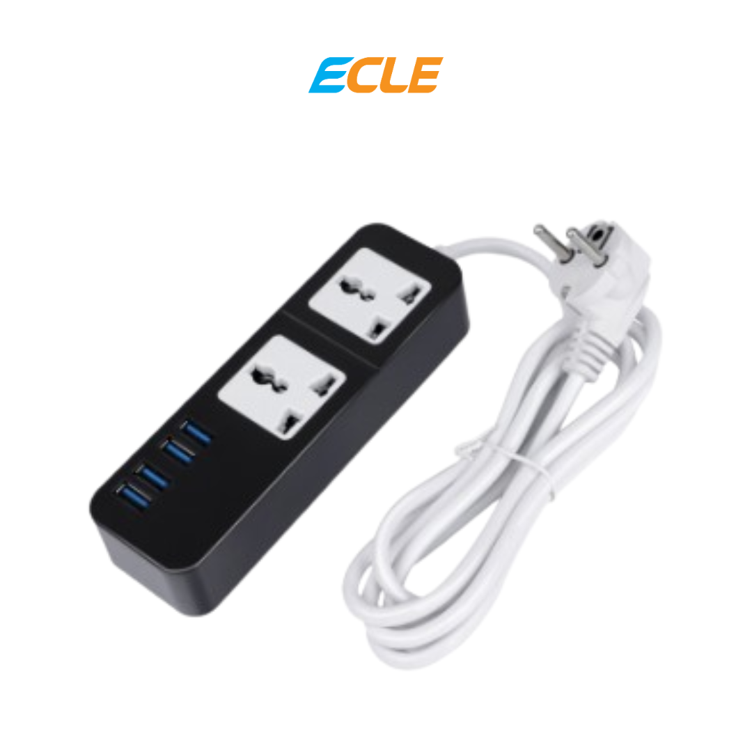 ECLE Power Socket - 2 Power Socket + 4 USB Charging Port
