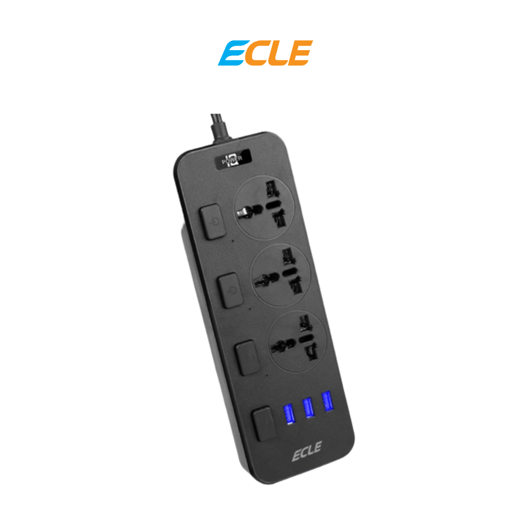 ECLE Power Socket - 3 Power Socket + 3 USB Charging Port